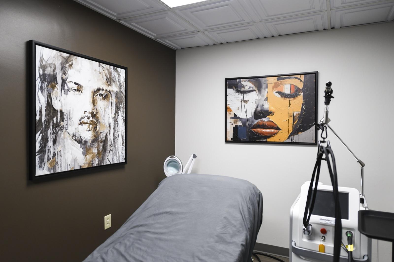 The GentleMax Pro laser in a Choosi treatment room, framed portrait art on the walls
